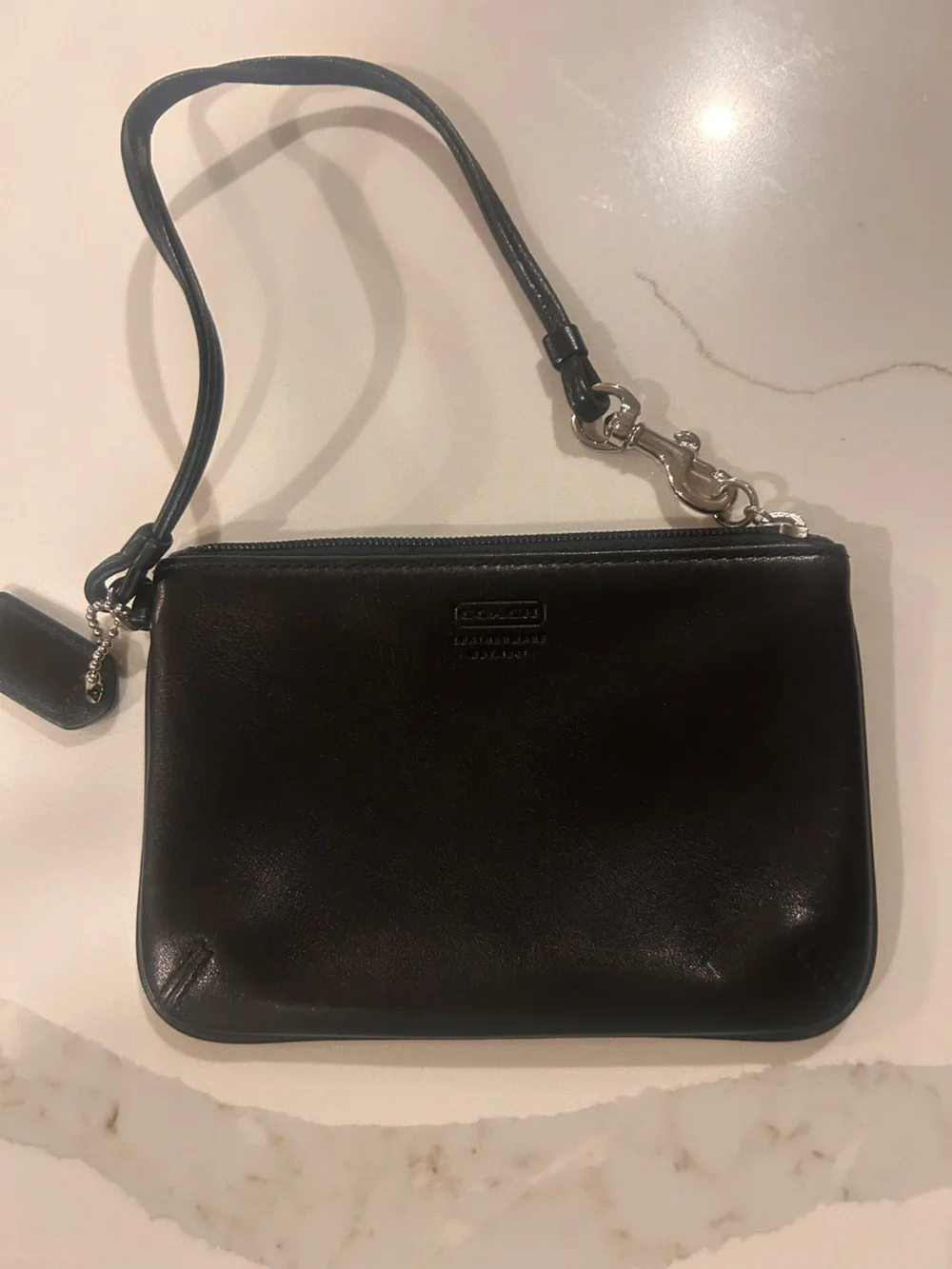 Y2K vintage Coach Black Leather Wristlet with Silver Hardware 90s original